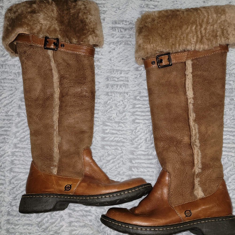 Born Tall Shearling Fur Women's Tan Winter Boots M/W W21460 CBI110